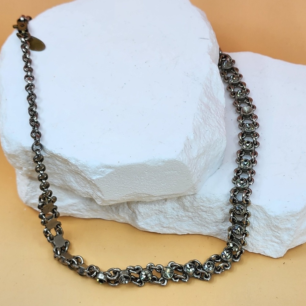 Tom Binns Silver Tone Crystal Chain Necklace Rhinestone Statement Gothic Punk